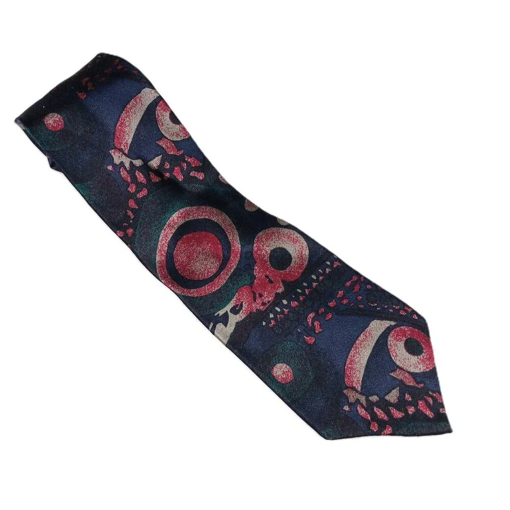 Oscar De La Renta Men's Classic Width Tie Navy Multi Abstract Print 100% Silk